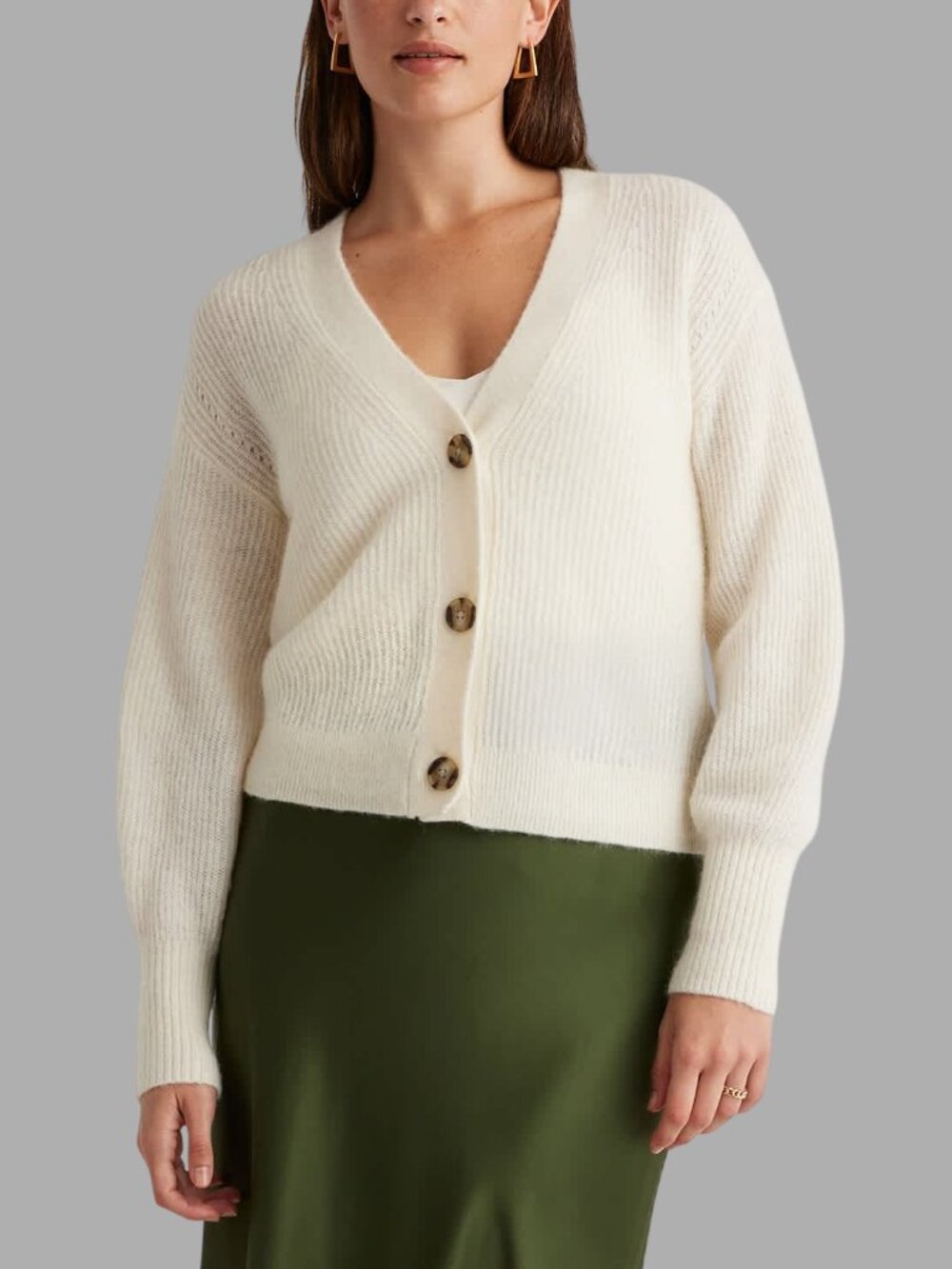 Quince Baby Alpaca-Wool Cropped Cardigan Ivory Small